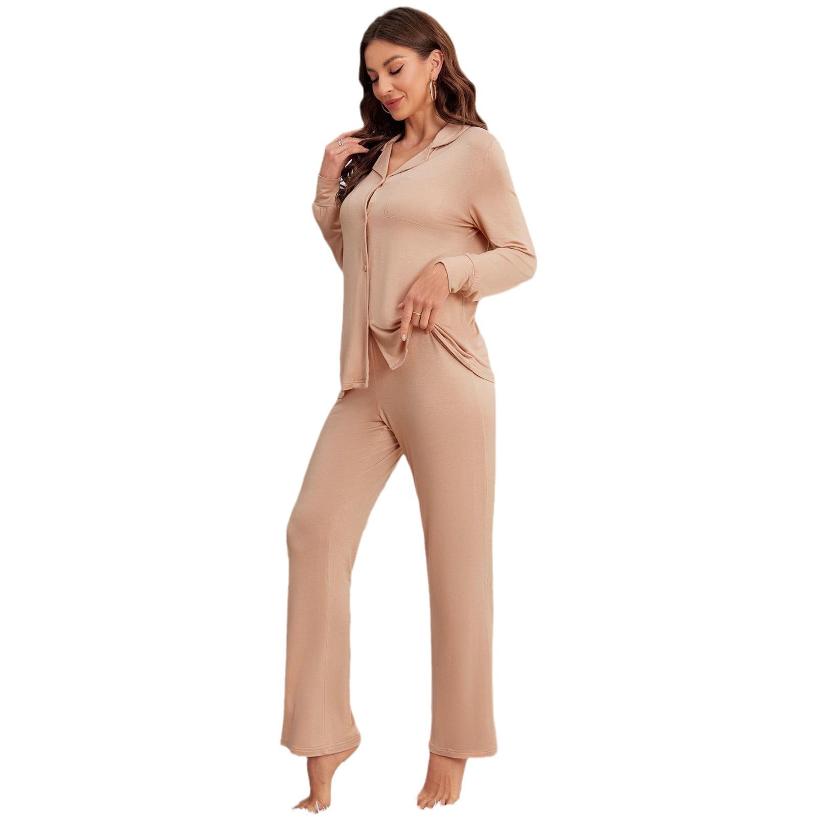 Womens Modal Relaxed Long Sleeve Shirt And Trousers Set