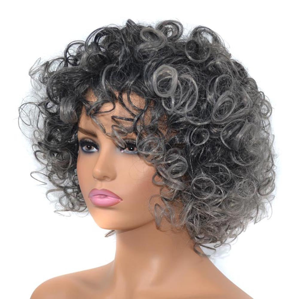 Black Granny Grey Wig Headset