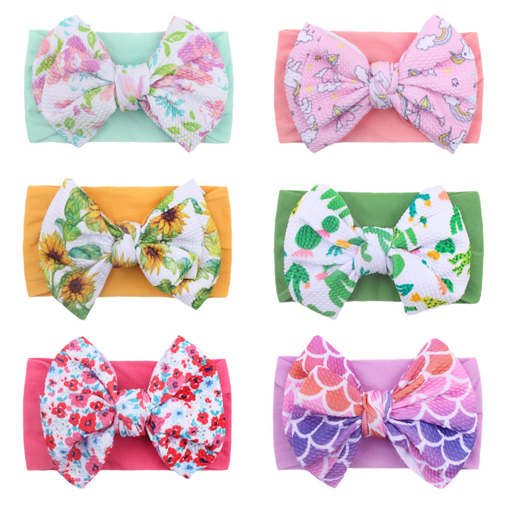 Nylon Bow Hair Band Baby Cute Soft Bow Printed Headband Baby Headscarf