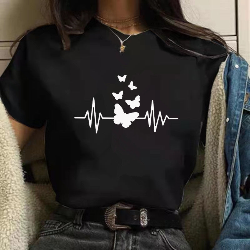 Butterfly Print Loose T-Shirt – Plus Size Women's Casual Top