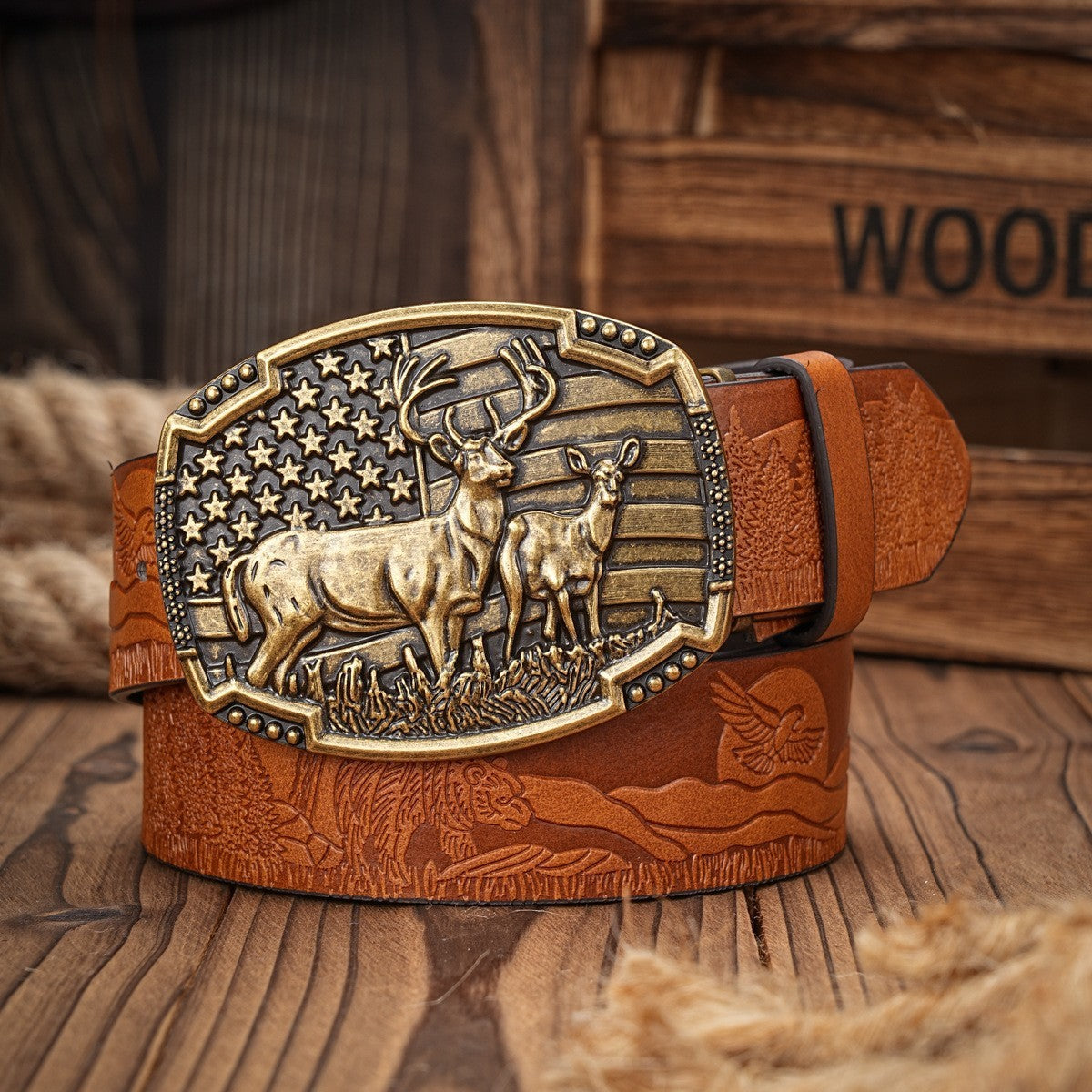 Retro Deer Embossed Belt – Imitation Leather with Buckle