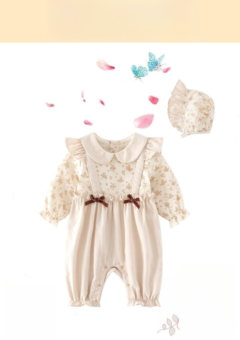 Baby Spring and Autumn Romper – Cute Lady Onesie Jumpsuit with Fake Two-Piece Design for Infant Girls (Hundred Days Outfit)