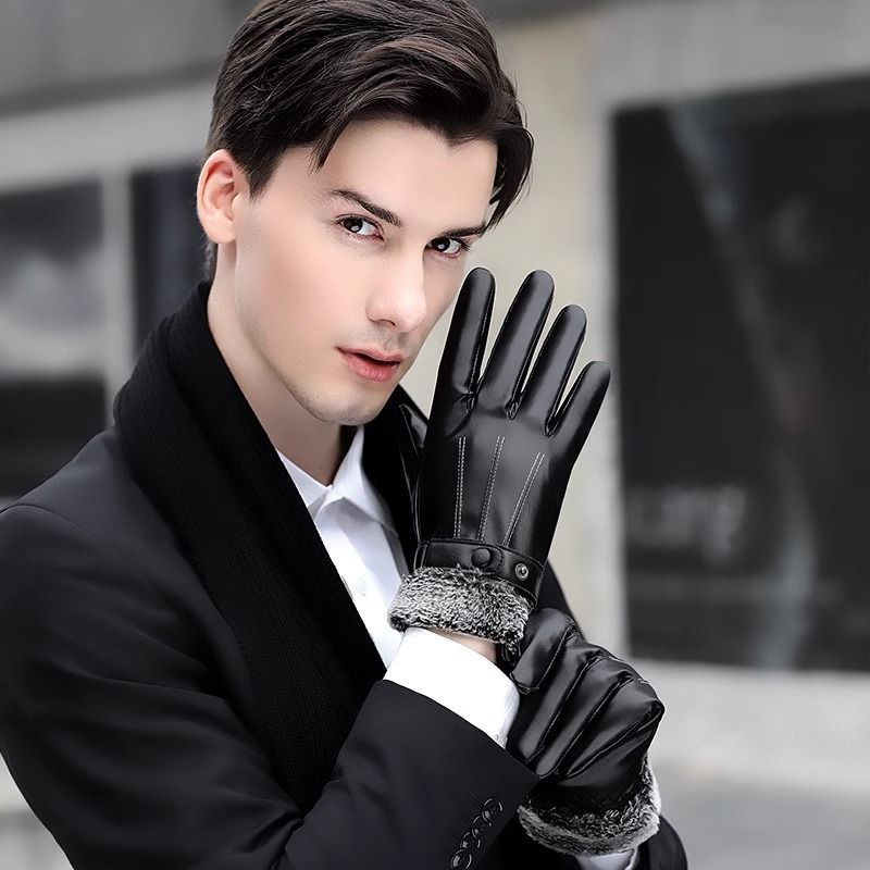Men’s Winter Warm Artificial Leather Gloves – Thickened & All-Matching
