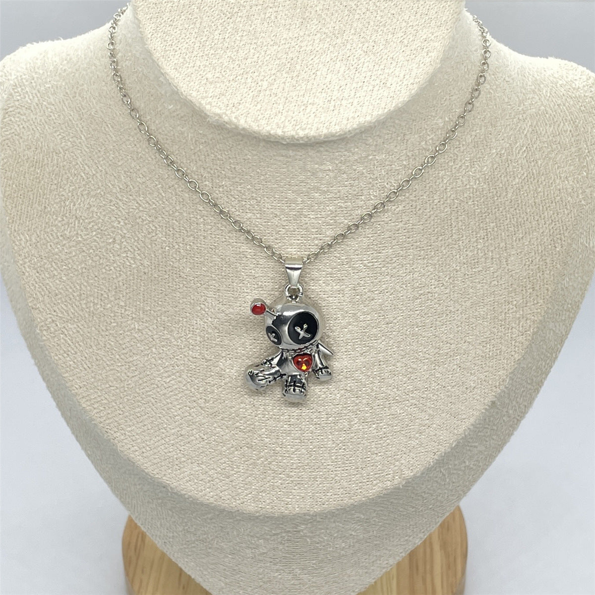 Halloween Voodoo Doll Necklace – Cartoon Red Heart Clavicle Pendant Jewelry Accessory