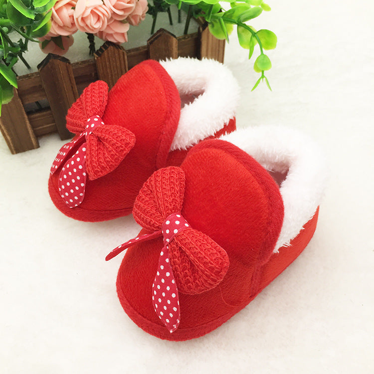 Bowknot Baby Girl Toddler Plus Velvet Padded Cotton Shoes
