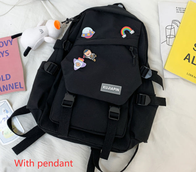 Women's Nylon Casual Campus Backpack Plain Shoulder Bag