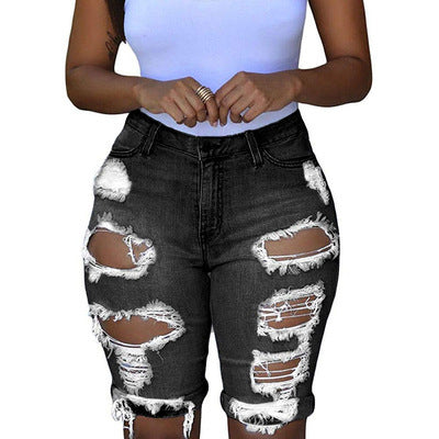 Women’s High-Waist Ripped Denim Shorts – Fashion Cutoffs, Tummy-Flattering