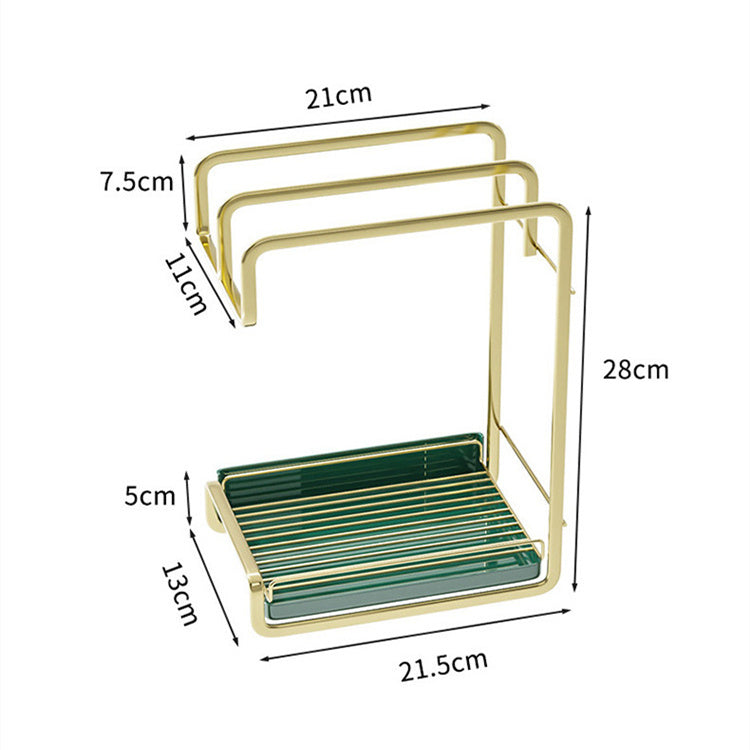 Wall-Mounted Sponge Holder & Kitchen Organizer – Dish Drainer, Brush & Soap Rack with Drain Tray