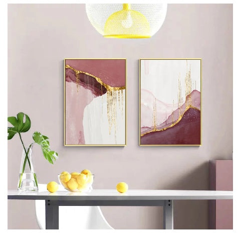 Nordic Abstract Canvas Wall Art – Purple & Gold Painting for Living Room Decor