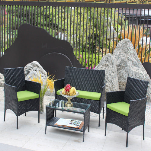 4-Piece Black Rattan Outdoor Patio Furniture Set