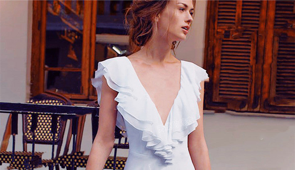 Deep V Neck Bridal Holiday Backless Wedding Dress