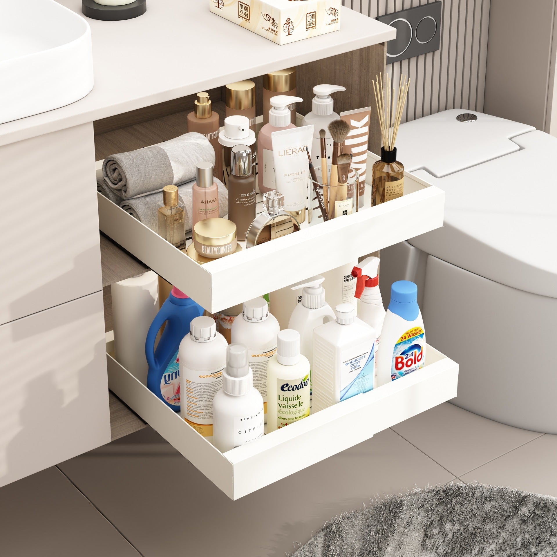 Bathroom Vanity Shelf & Washstand Storage Box – Countertop Organizer with Drawers