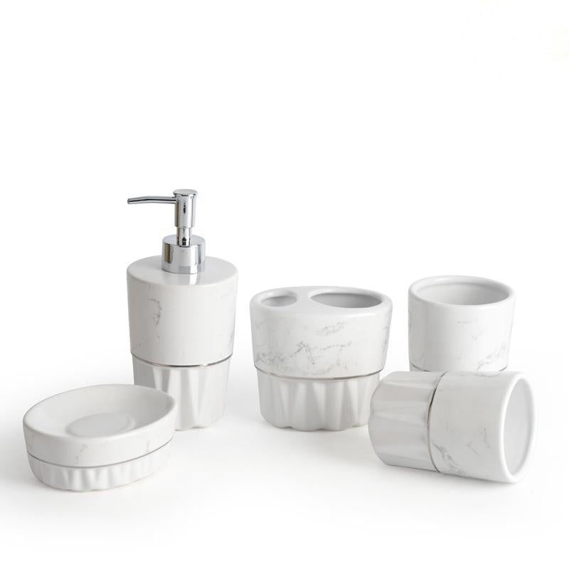 Simple Style Marble Ceramic Bathroom Set – Elegant Bath Accessories