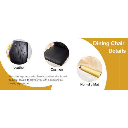 Set of 4 Modern Black PU Dining Chairs with Patterned Backrest and Metal Legs