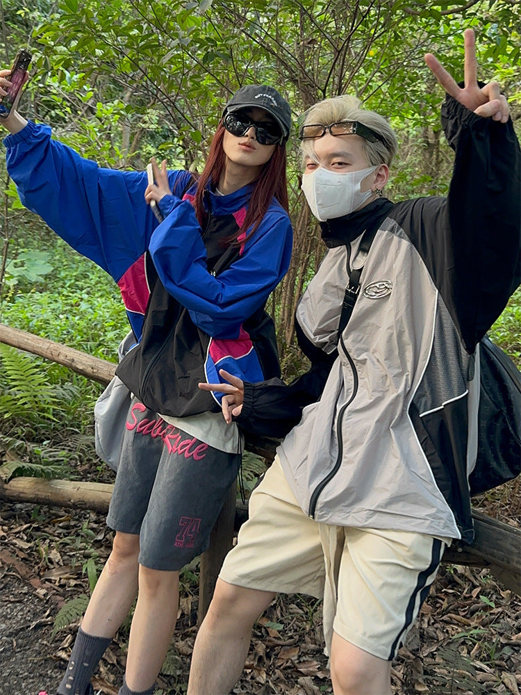 Retro American Thin Sun Protection Clothing Stitching Couple Outdoor Quick-drying Coat