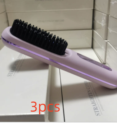 2-in-1 Wireless Hair Straightener Brush and Curler USB Rechargeable Fast Heating Comb