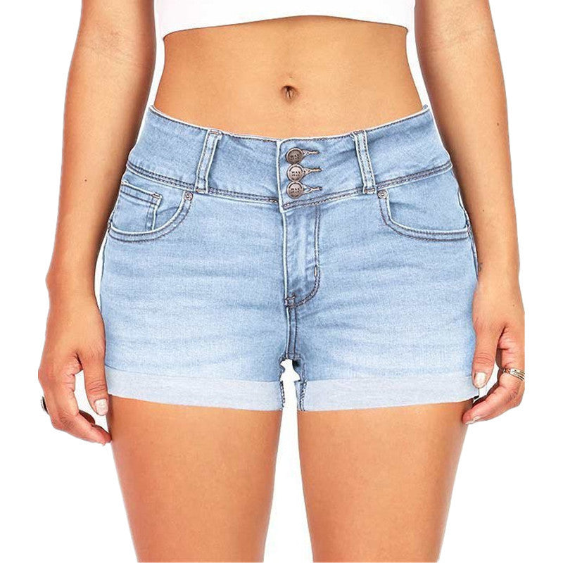 Elastic Waist Denim Hot Pants – Women's Color Cloth Casual Shorts