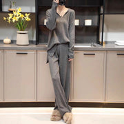 Unisex Korean Cashmere Hooded Top Spliced Wide Leg Pants