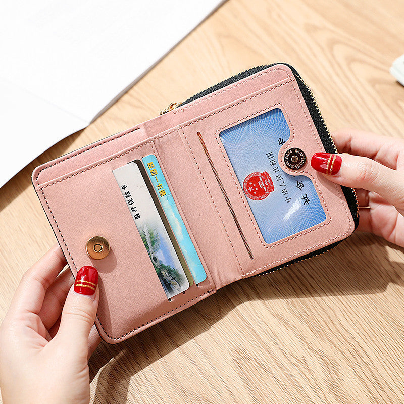 Simple PU Leather Zipper Multiple Card Slots Mini Short Women's Wallet