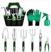9-Piece Green Aluminum Alloy Gardening Tool Set with Silicone Two-Color Handles