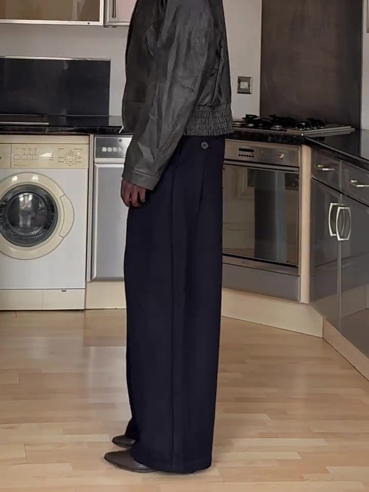 Black High-waisted Double-button Wide-Leg Pants