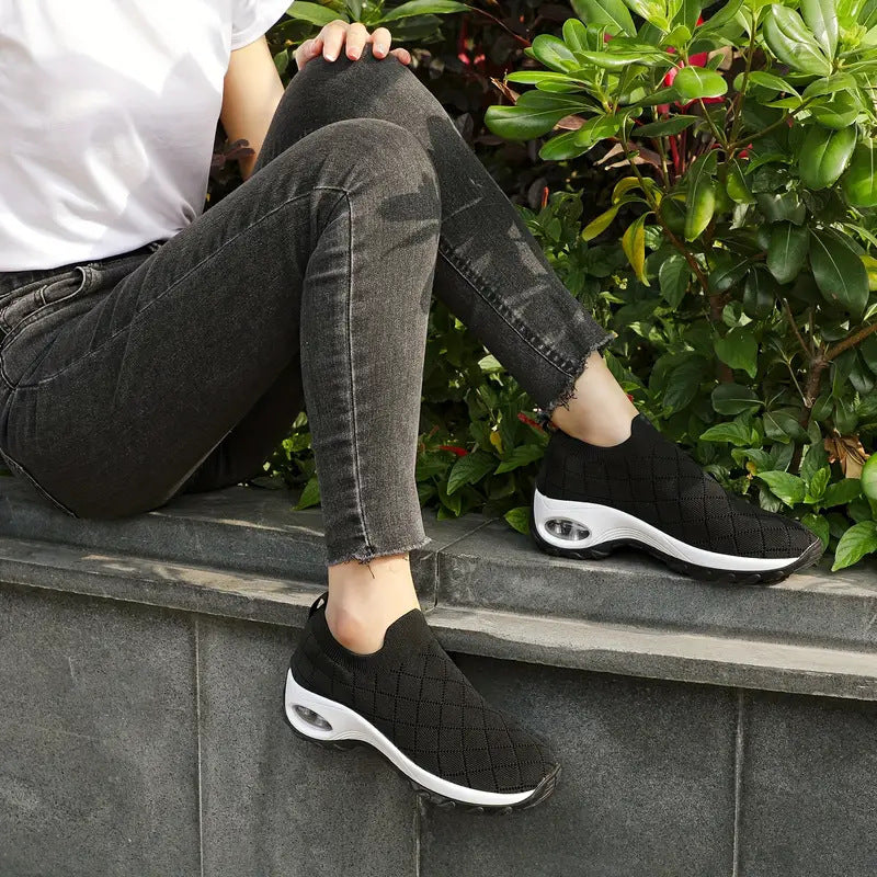 Women's Plaid Mesh Slip On Sock Shoes Regular Fit Sneakers