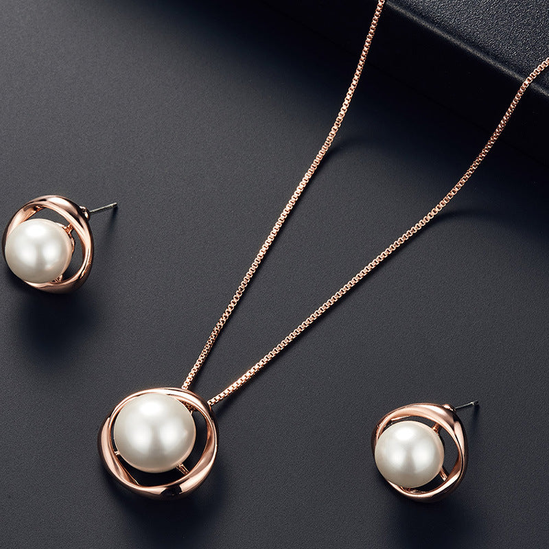 Alloy Imitation Pearl Bridal Jewelry Necklace And Earrings Suite