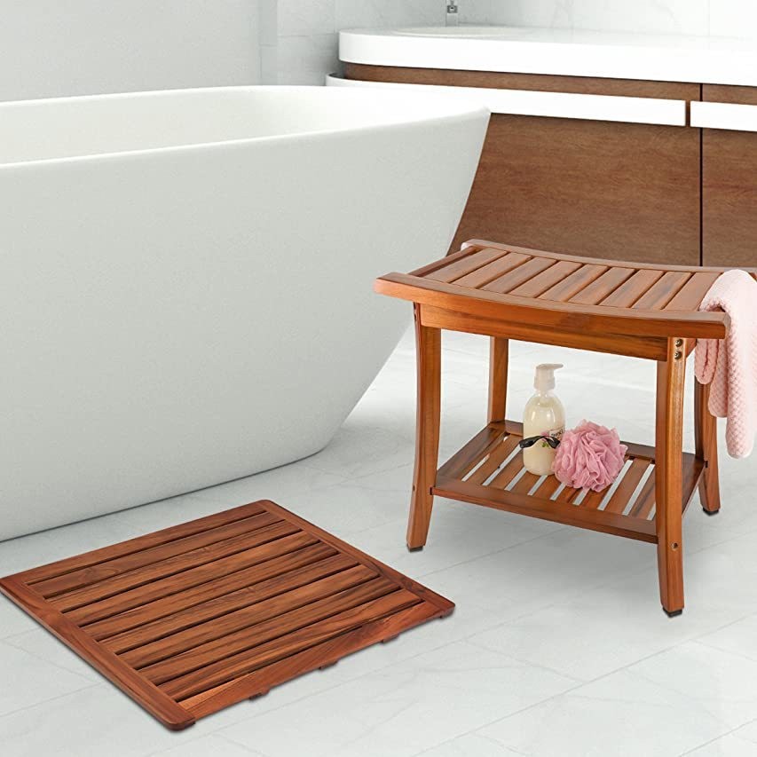 Household Solid Wood Bathroom Waterproof Non-slip Shower Mat Bathroom Bathtub Pedal
