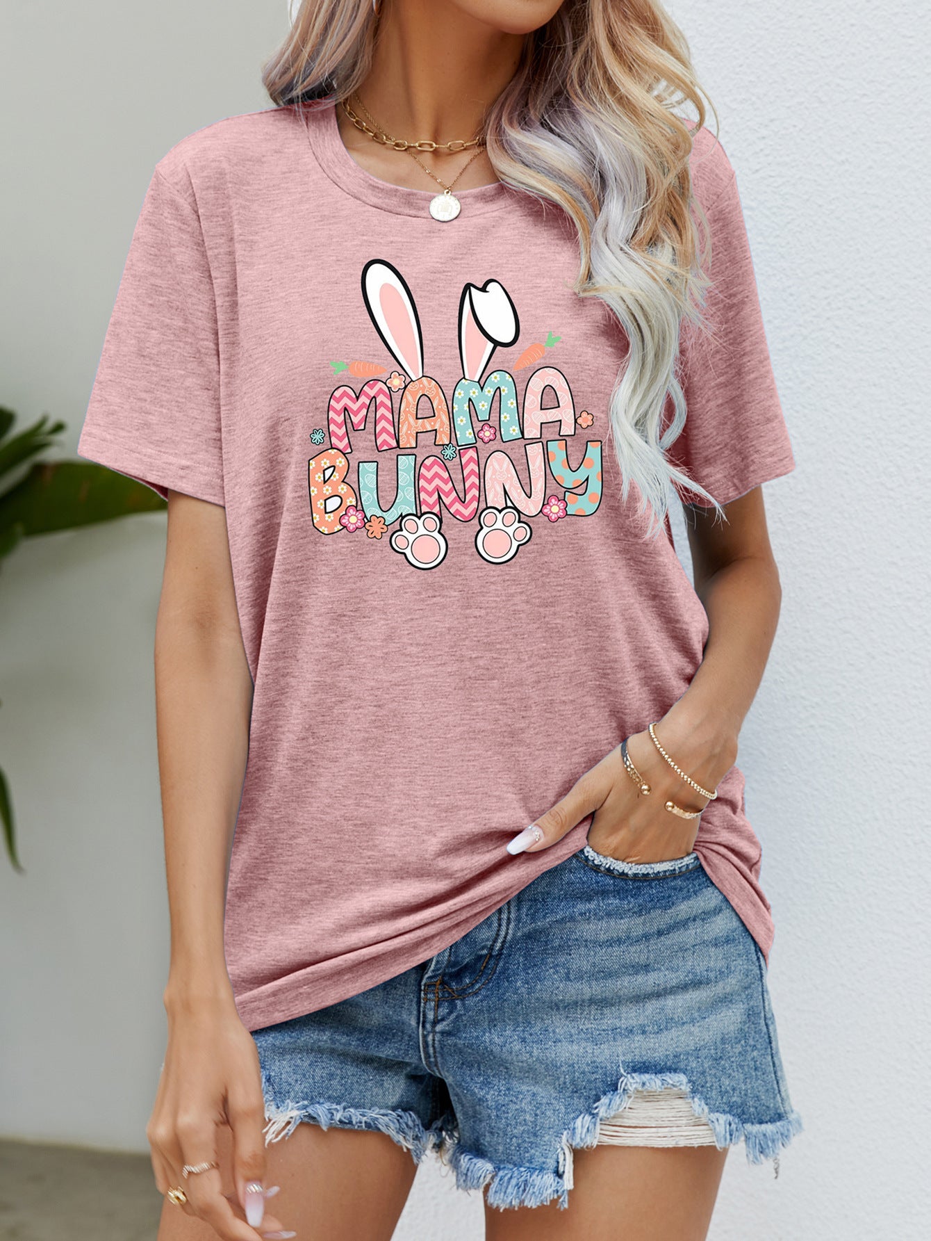 Summer Casual Round Neck Short Sleeves Printed T-shirt Top For Women