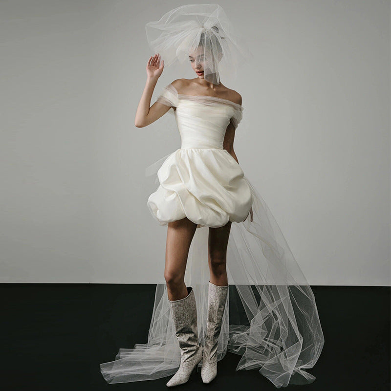 Elegant Off-Shoulder Light White Short Wedding Dress