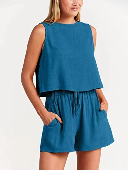 Women's Fashion Casual Sleeveless Solid Color Loose Outfit