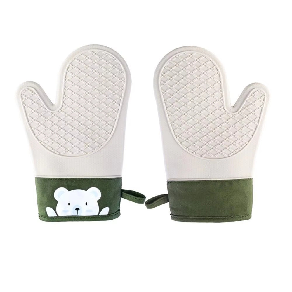 Silicone & Cotton Double-Layer Oven Gloves – Heat-Resistant Twill Mitts for Safe and Stylish Baking