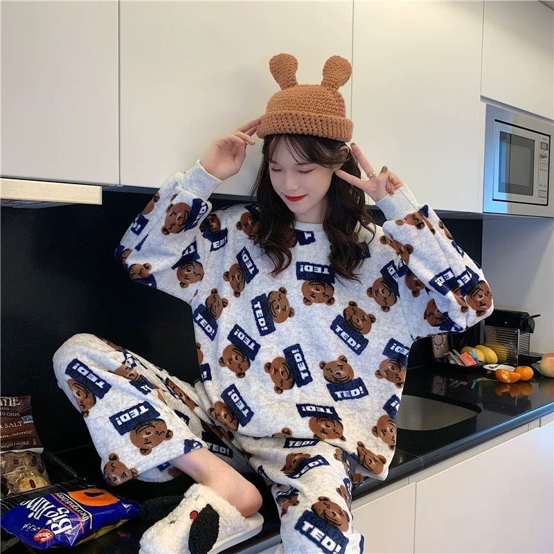 Women's Korean Style Flannel Fleece Loungewear Relaxed Fit