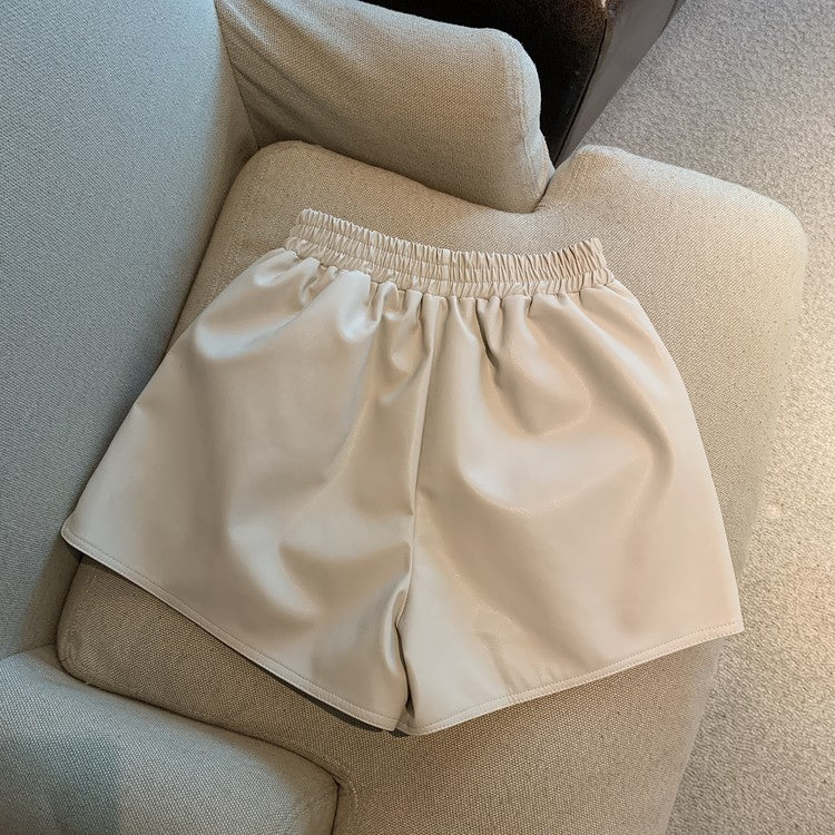 Women’s PU Leather Shorts – High-Waist, Loose Fit with Side Slits, Casual Chic