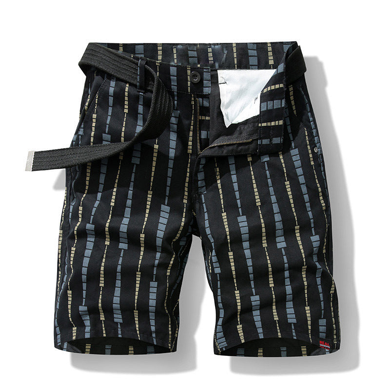 Men's Printed Cotton Loose Fit Casual Shorts Mid Waist