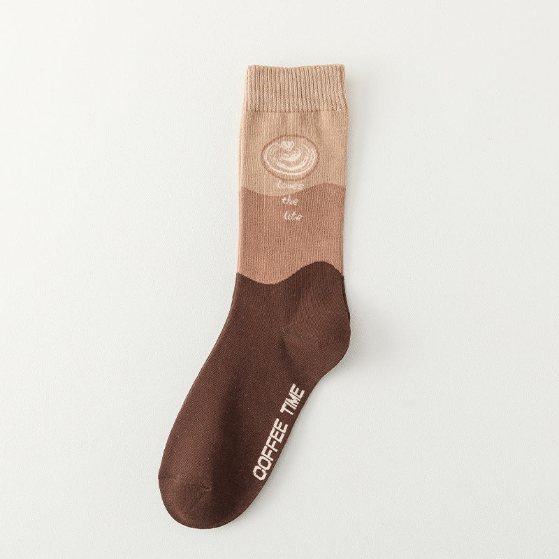 Women’s Cartoon Letter Coffee Socks Comfortable Sweat-Wicking