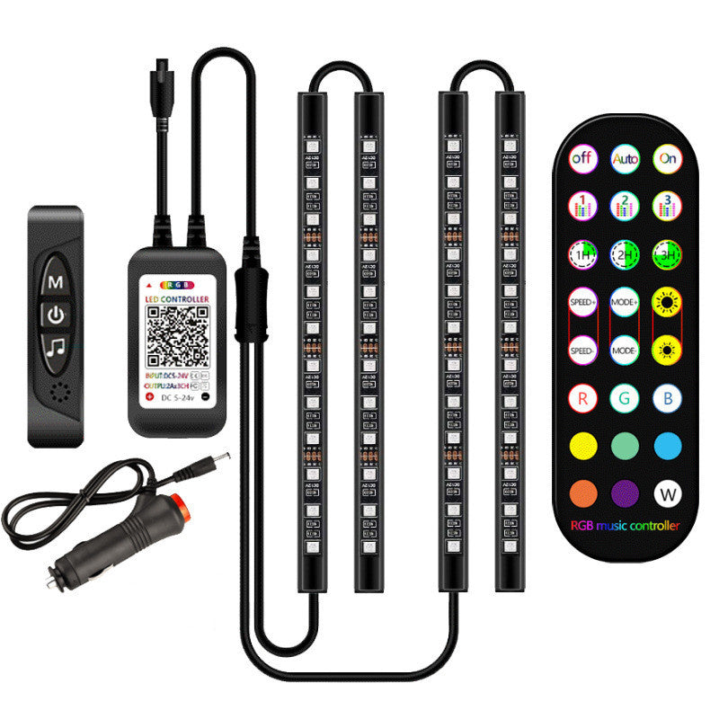 Car Interior LED Strip Lights – Waterproof RGB Ambient Lamps with Wireless Remote & Music Control