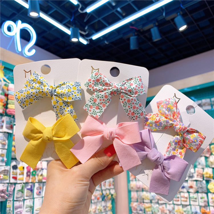 Fresh Floral Bow Barrettes Children's Macaron Color Press Hair Clip Accessories