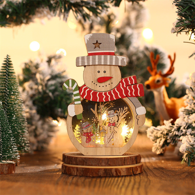 Merry Christmas Gift LED Luminous Santa Claus Snowman Shape Wooden Ornaments