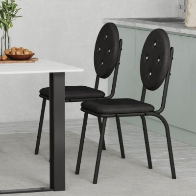 4-Piece Set of Black Faux Leather Bar Stools with Waterproof Surface and Metal Legs