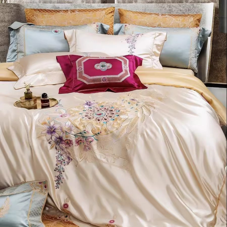 140s Silk Cotton Long-Staple Cotton Embroidery Four-Piece Bedding Set