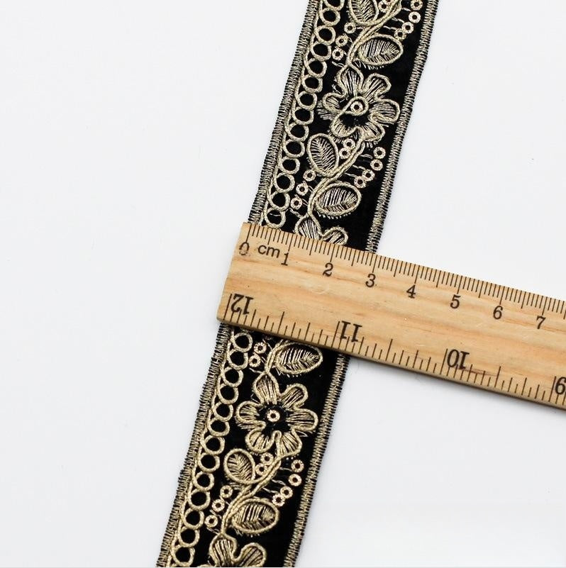3cm Wide Ethnic Style Lace Chiffon with Golden Strand Embroidery – 10 Colors, Clothing Collar Accessories