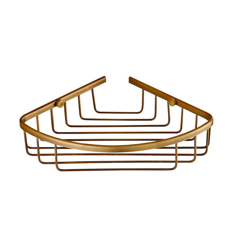 Copper Bathroom Corner Storage Basket – European Style Double Layer Wall-Mounted Organizer