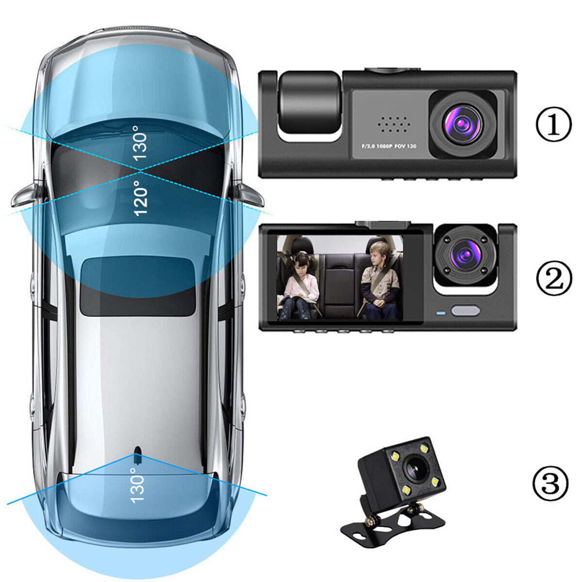 1080P Dual Lens Car Dash Cam with G-Sensor, Front and Rear Video Recorder