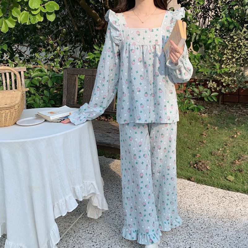 Unisex Long Sleeve Two Piece Pajama Set With Thin Fabric