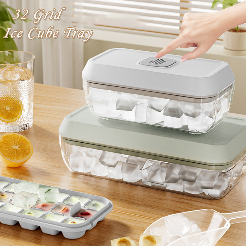 Silicone Ice Cube Tray 32 Grid With Lid Food Safe Spatula