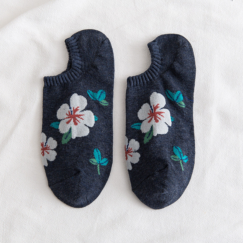 Women's Small Floral Mid Length Cotton Socks