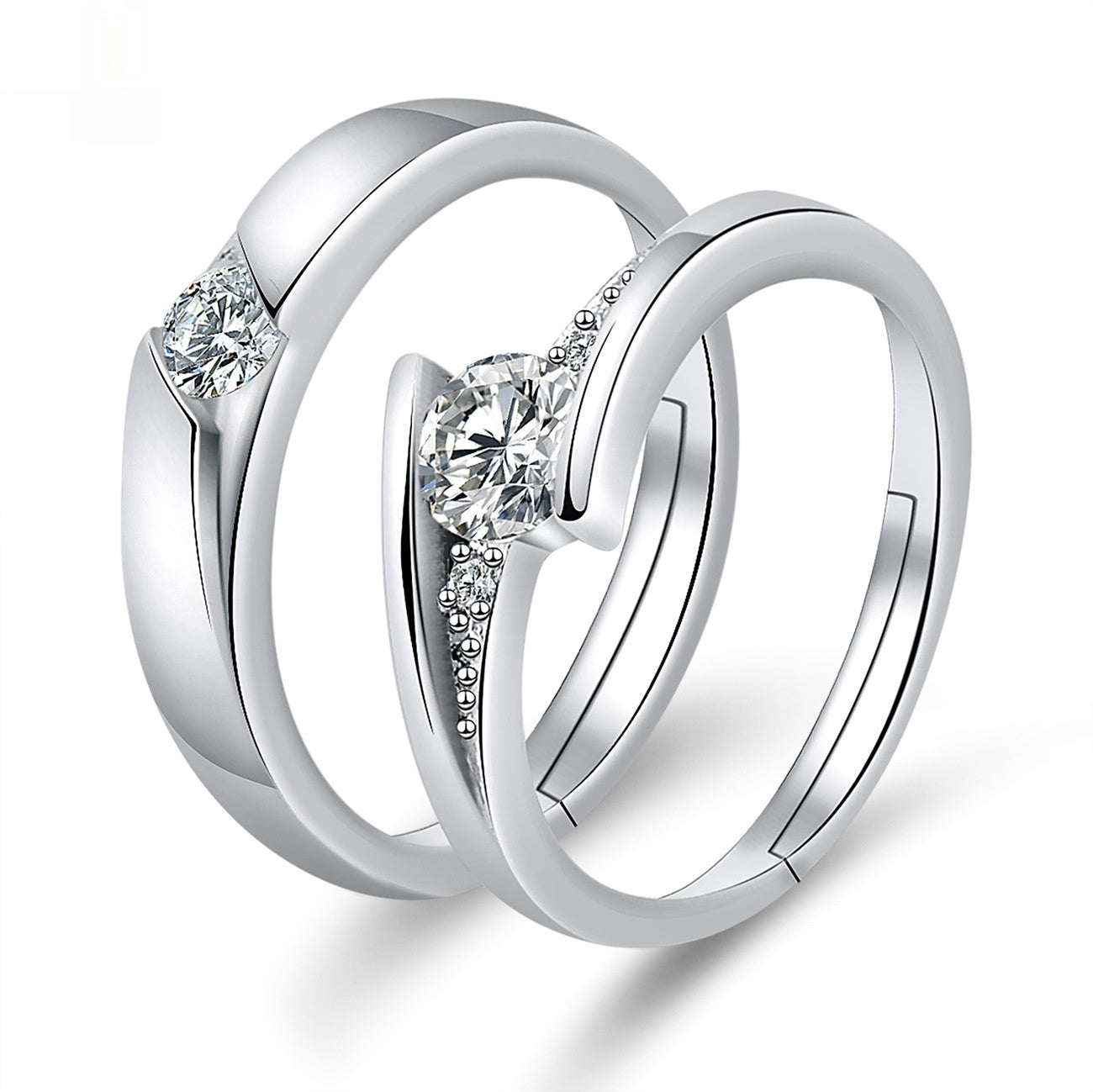 Elegant Crown-Shaped Moissanite Electroplated Copper Couple Rings Set