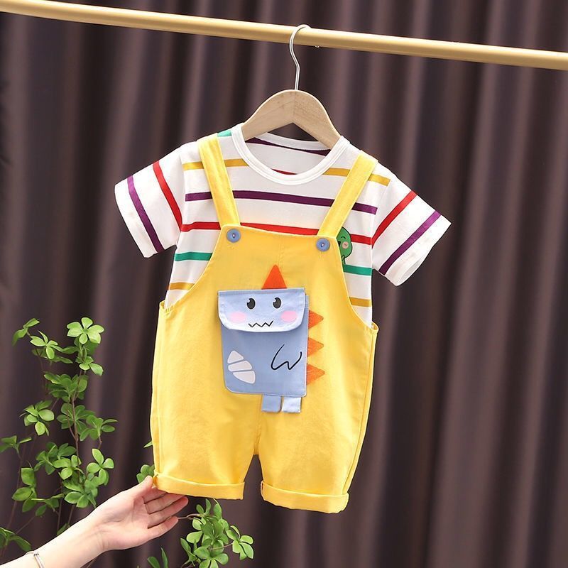 Kids Dinosaur Suspender Shorts Set Cotton Regular Fit