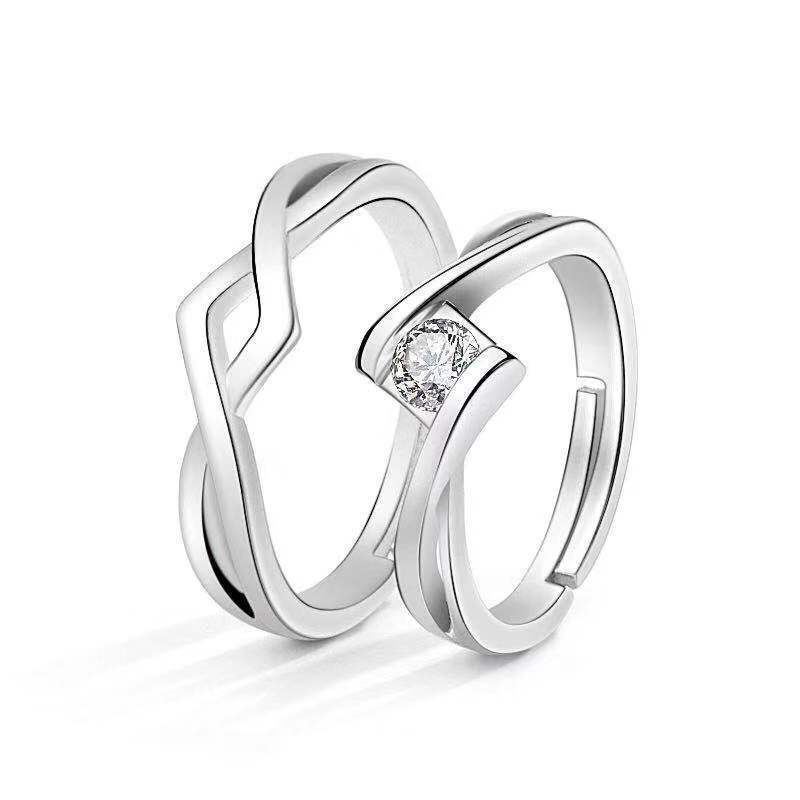 Elegant Crown-Shaped Moissanite Electroplated Copper Couple Rings Set